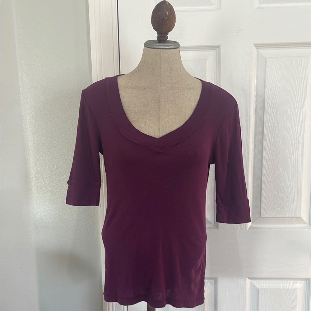 Metro 7 Scoop Neck Short Sleeves cotton top plum purple t-shirt tee women S 4 6
